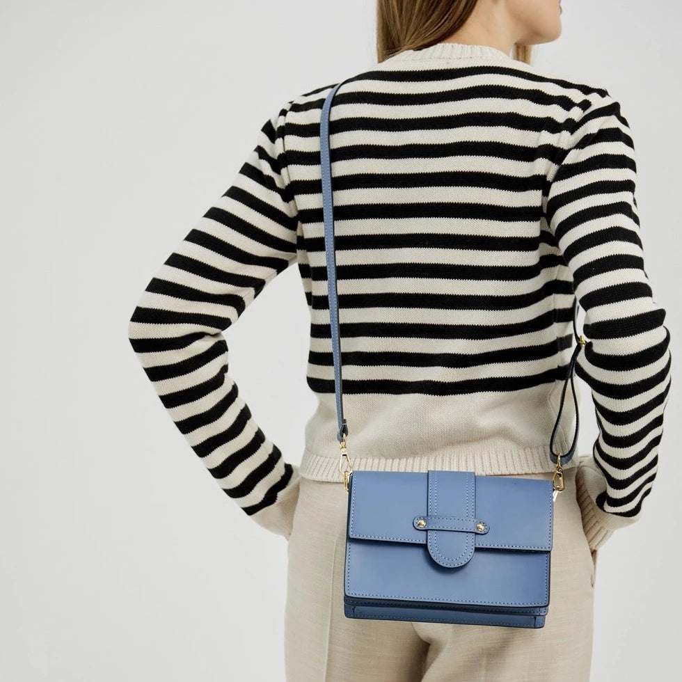 Blue leather online handbags and purses