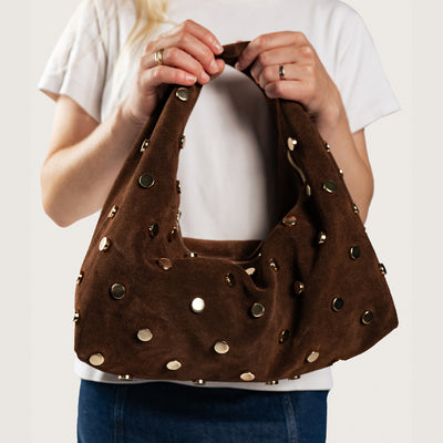 Mockaväska "Vasto" med nitar, Espresso Ash