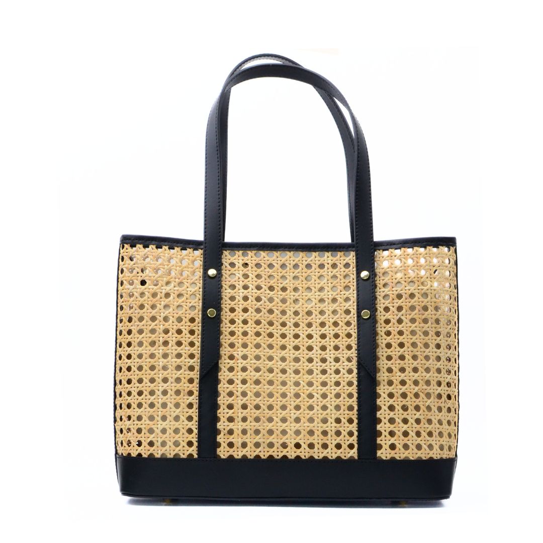 Straw bag with leather handle, Maxi