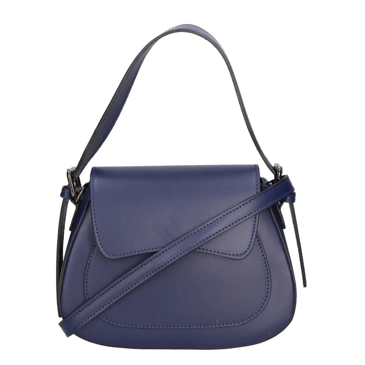 Leather bag with 2 shoulder straps "Milan", Dark blue