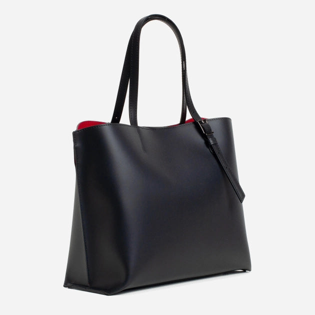 Large shopping bag in genuine leather "Venice", Black