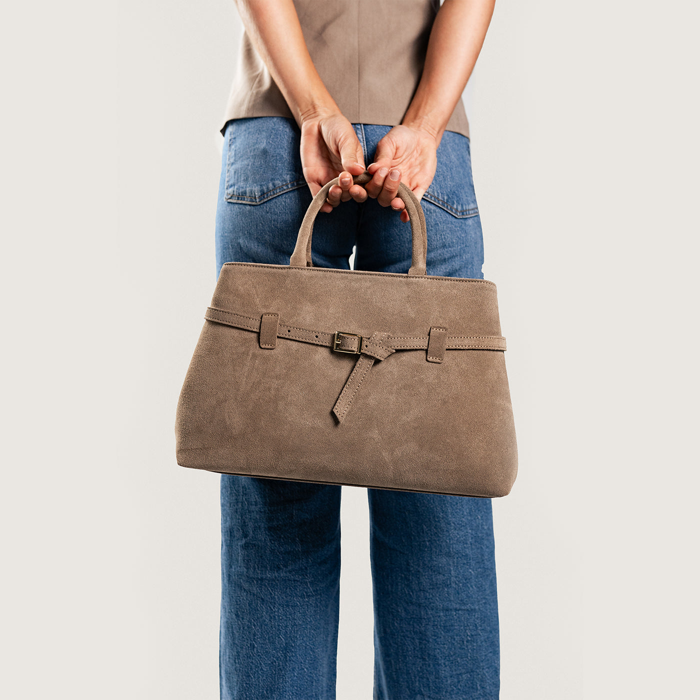 Bag "Pisa-Maxi" in suede, Taupe