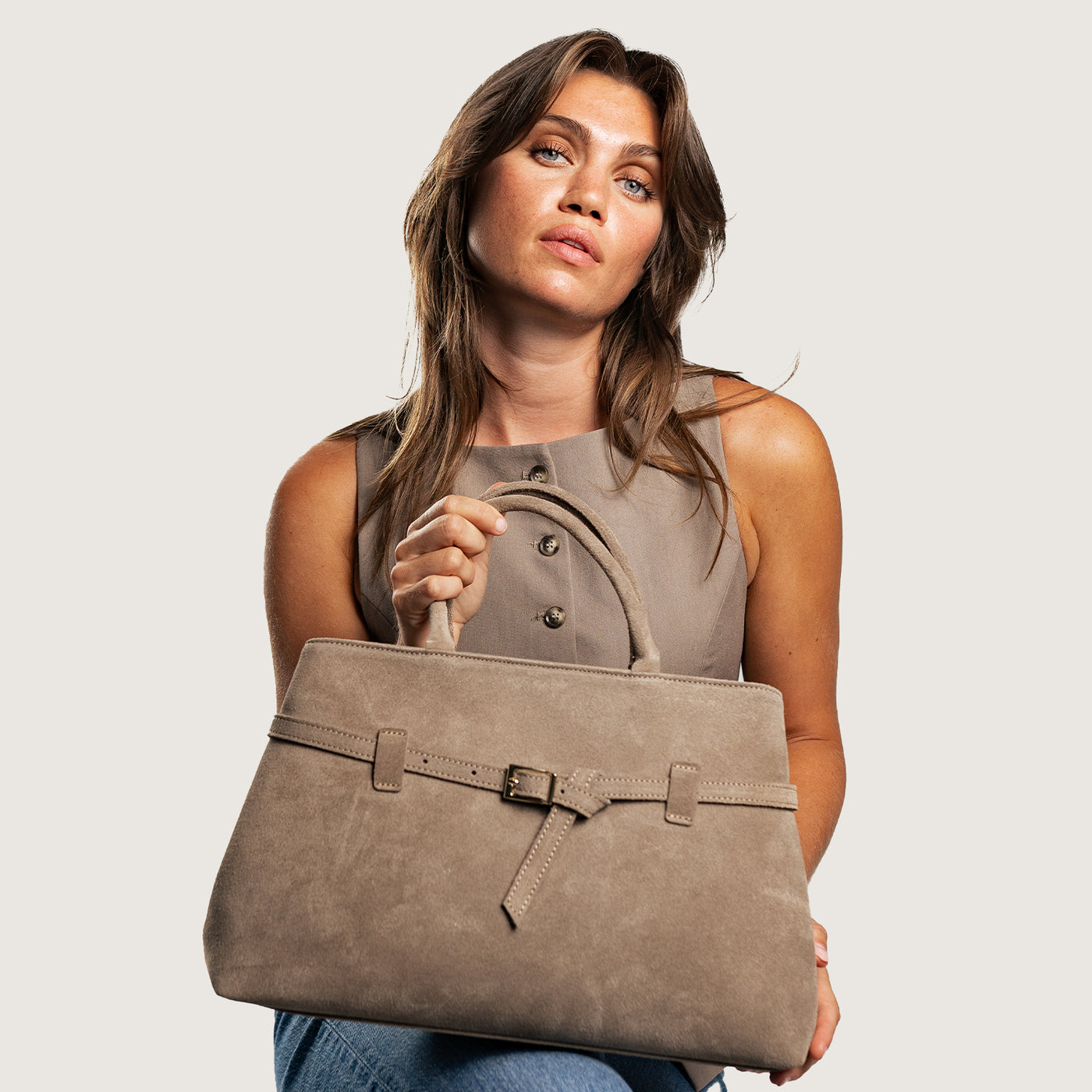 Bag "Pisa-Maxi" in suede, Taupe