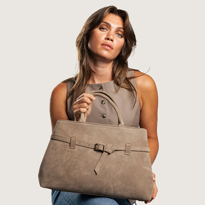 Bag "Pisa-Maxi" in suede, Taupe