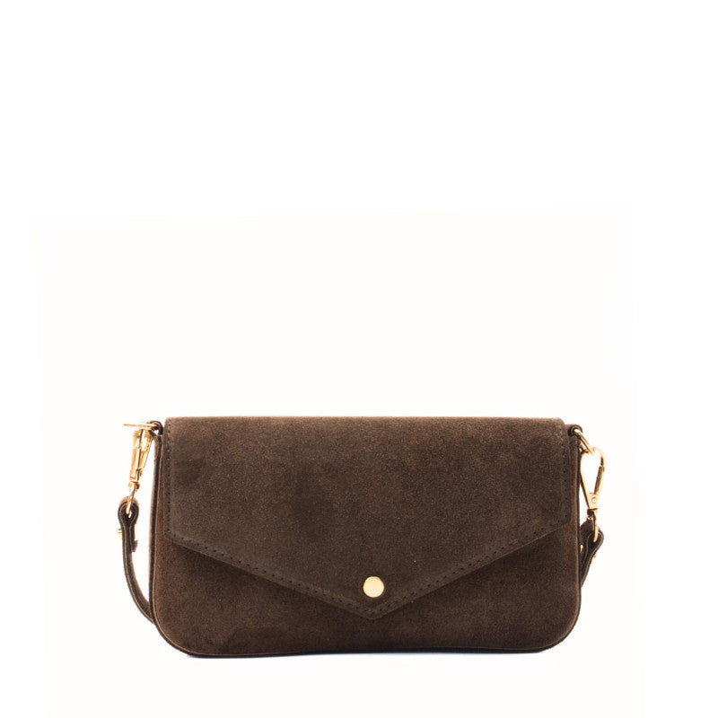 Mini-kuvertväska med kedja i äkta mocka