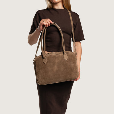 Computer bag Cori in real suede, taupe