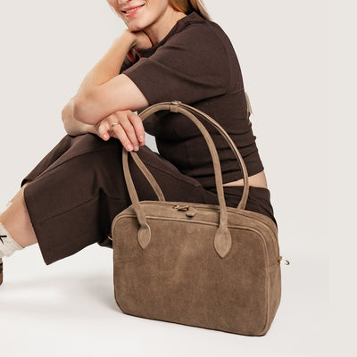 Computer bag Cori in real suede, taupe