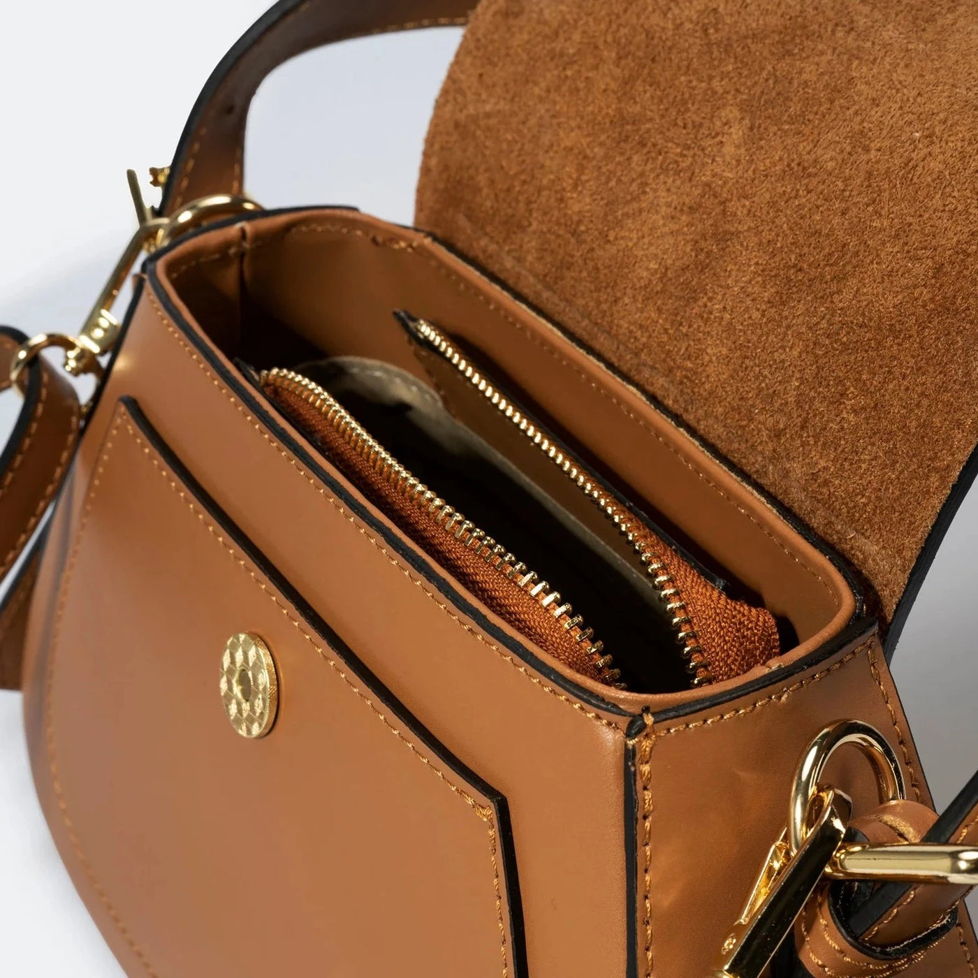 Leather bag with 2 shoulder straps "Milan", Brown