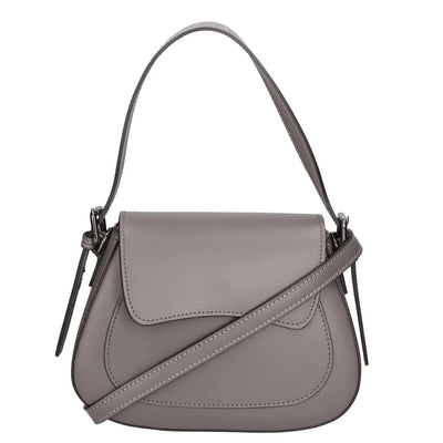 Leather bag with 2 shoulder straps "Milan", Grey
