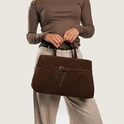 Bag "Pisa-Maxi" in suede, chocolate