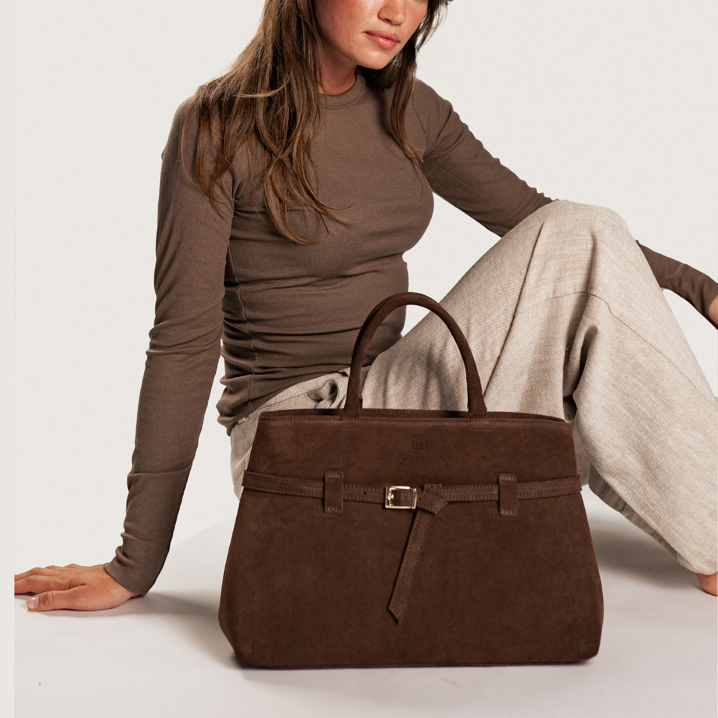 Bag "Pisa-Maxi" in suede, chocolate