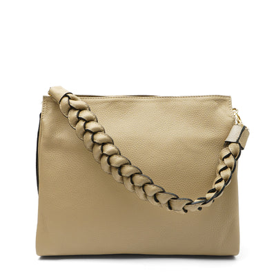 Leather bag with braid "Alessandria" Light taupe