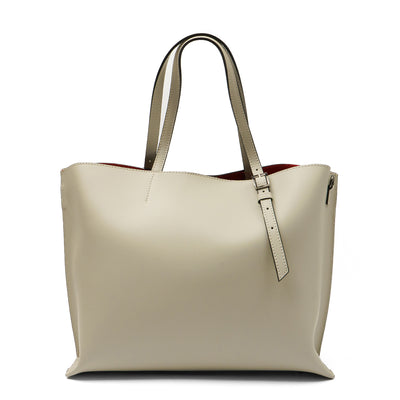 Large shopping bag in genuine leather "Venice", Beige