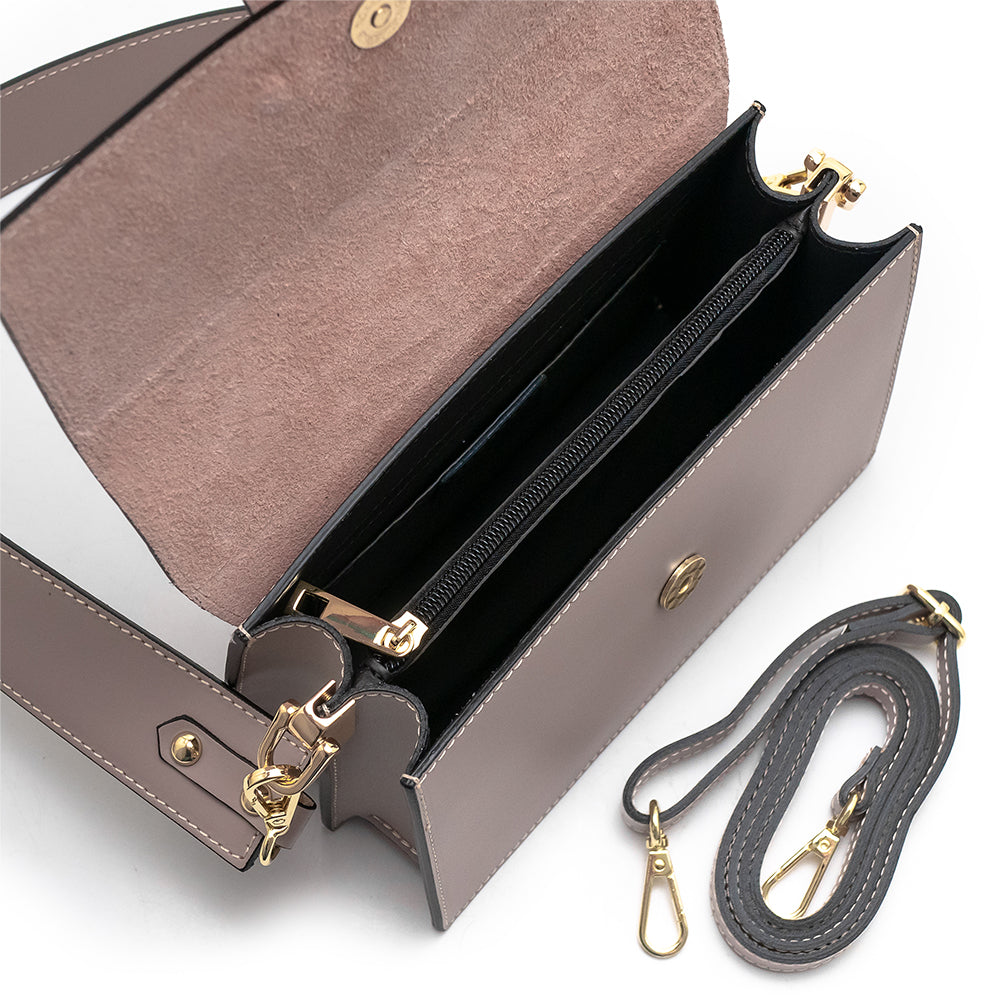 Leather bag with 2 shoulder straps "Atri", Beige