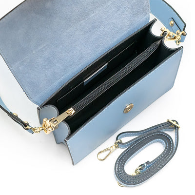 Leather bag with 2 shoulder straps "Atri", Light blue