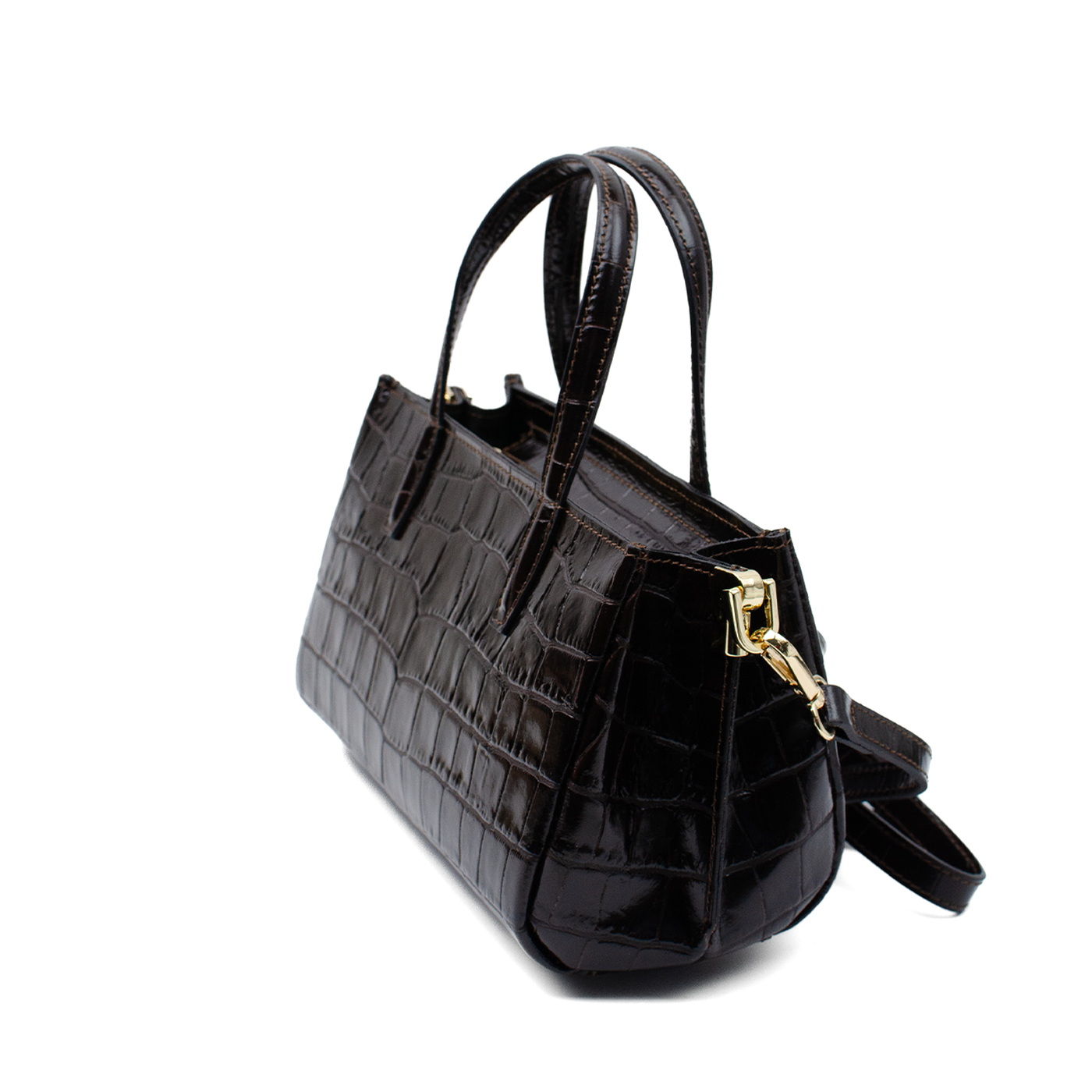 Väska "Ancona" i croco, Mörkbrun