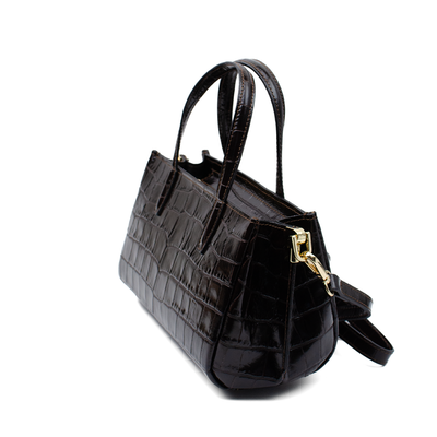 Väska "Ancona" i croco, Mörkbrun
