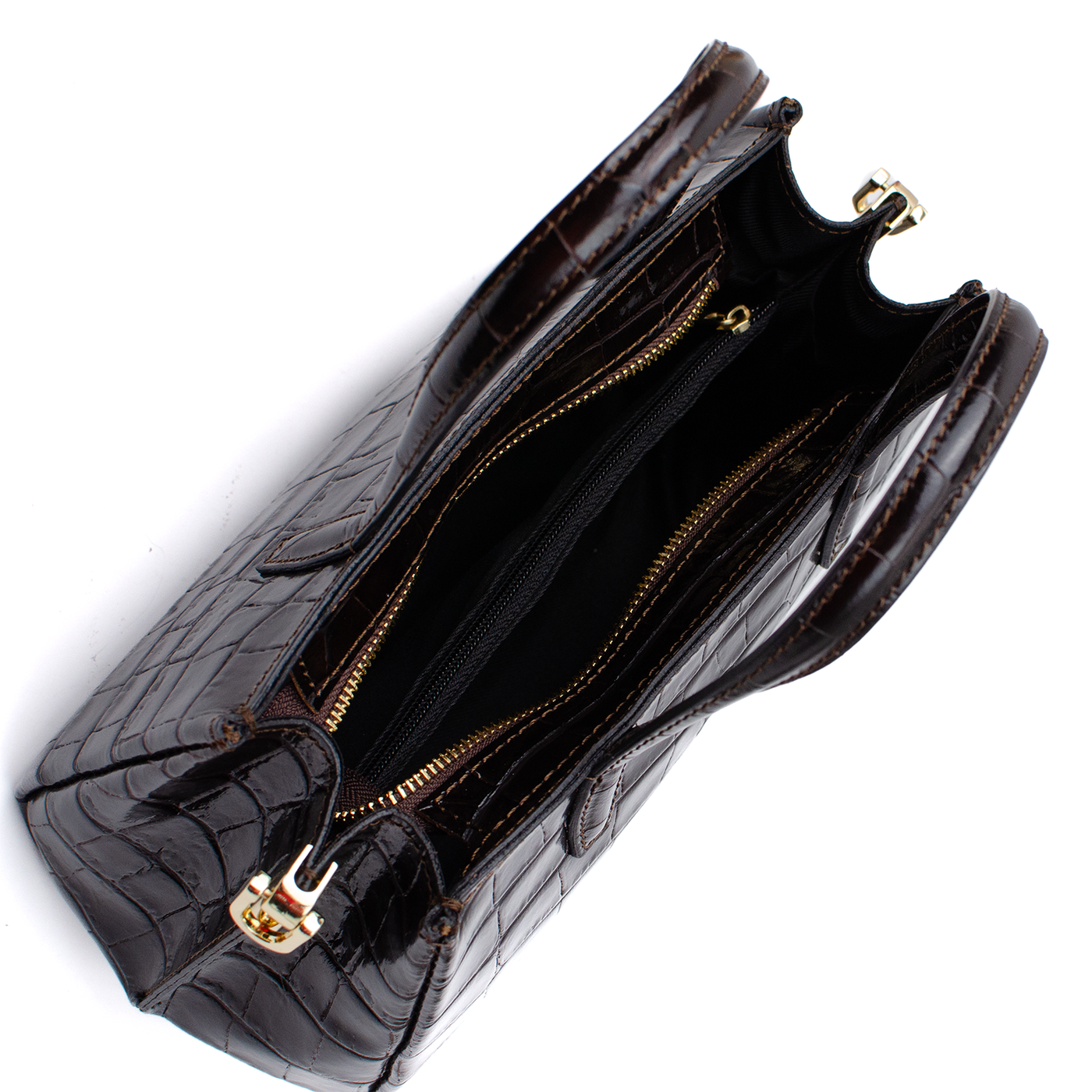 Väska "Ancona" i croco, Mörkbrun