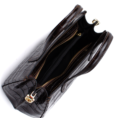 Väska "Ancona" i croco, Mörkbrun