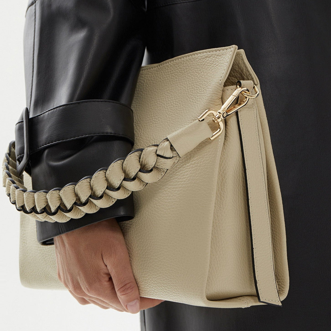 Leather bag with braid "Alessandria" Beige