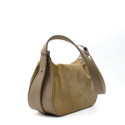 Bag "Catania" in genuine suede and leather, Light Taupe