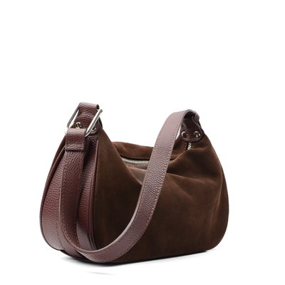 Bag "Catania" in genuine suede and leather, Dark brown