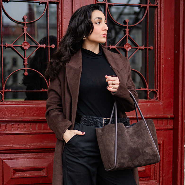 Shopping bag "Florence L" Dark brown suede