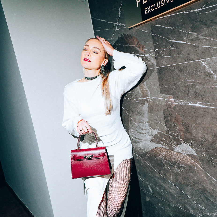 Skinnväska "Trento Maxi" i saffiano, Bordeaux