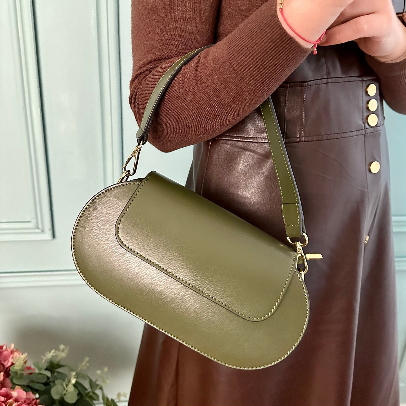 Shoulder bag in saffiano leather "Padua", Brown