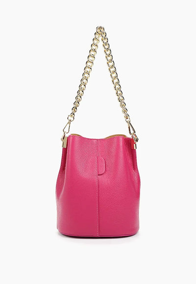Leather bag "Ravenna midi" with leather chain, Pink