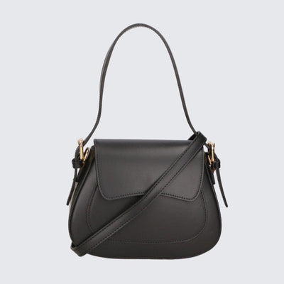 Leather bag with 2 shoulder straps "Milan", Black