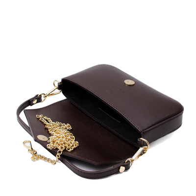 Mini-kuvertväska med kedja i saffiano läder