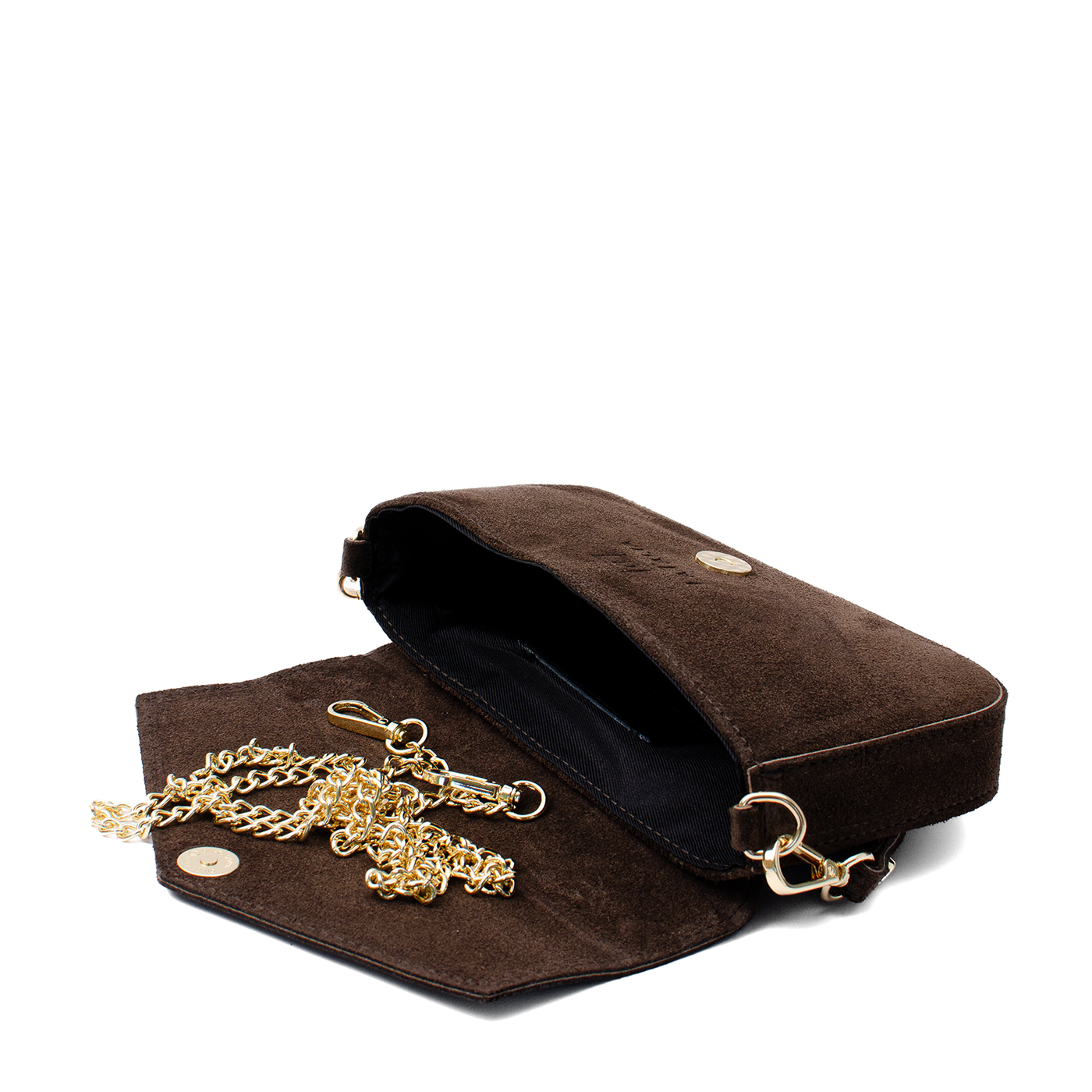 Mini-kuvertväska med kedja i äkta mocka