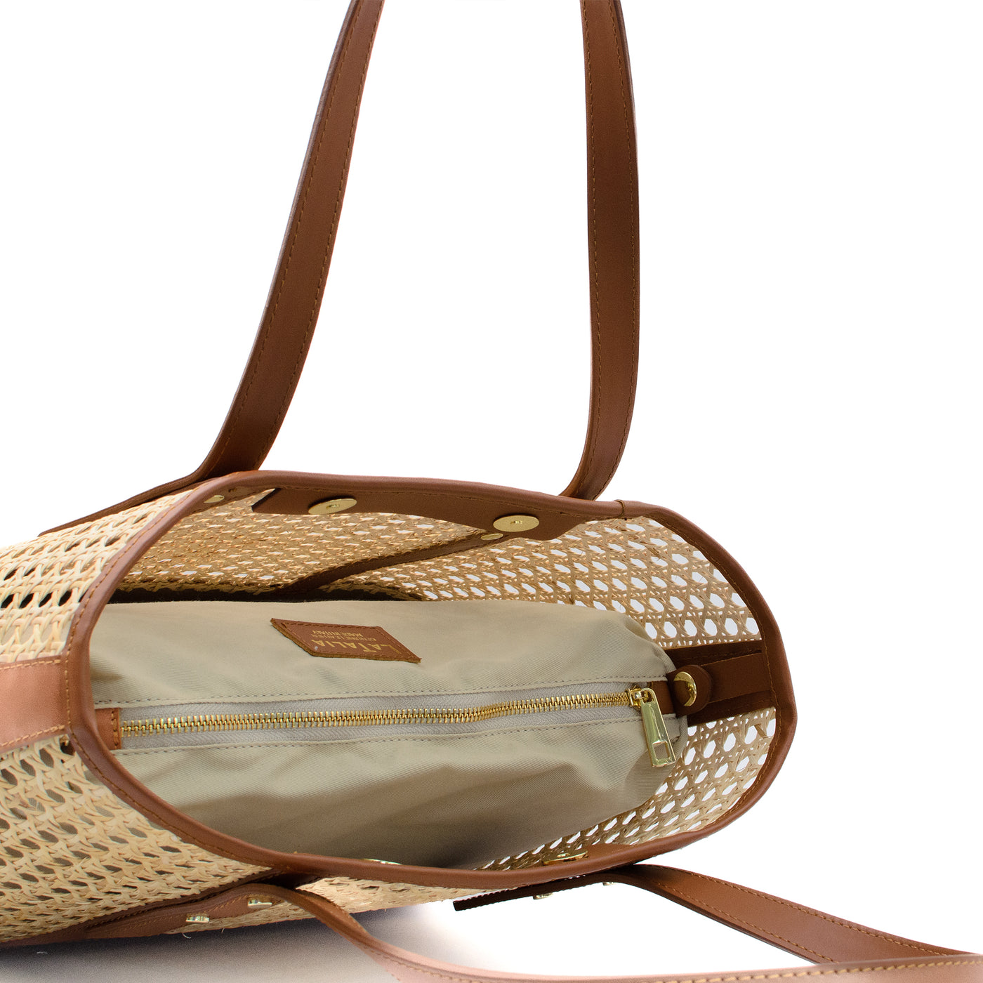 Straw bag with leather handle Maxi Brown