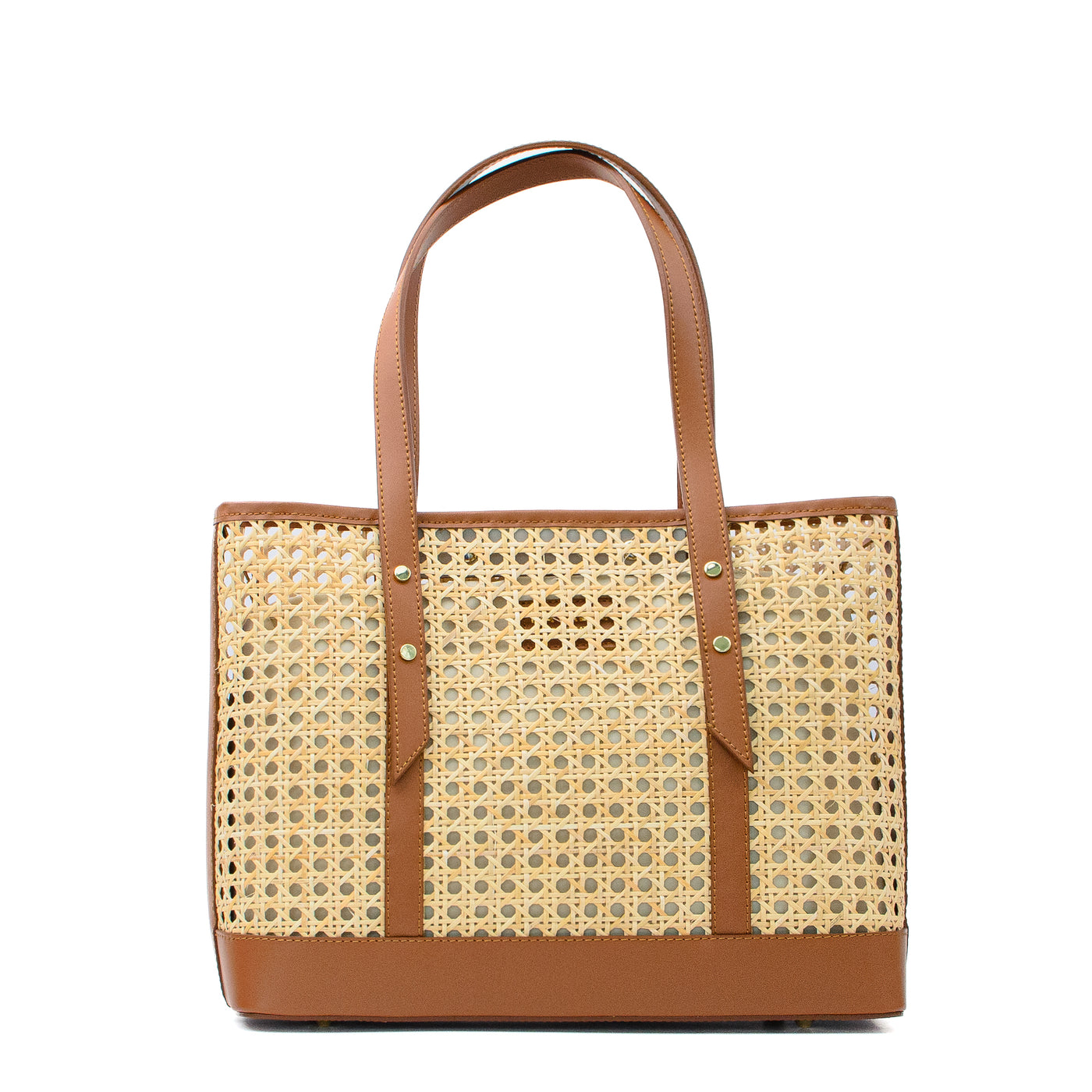 Straw bag with leather handle Maxi Brown