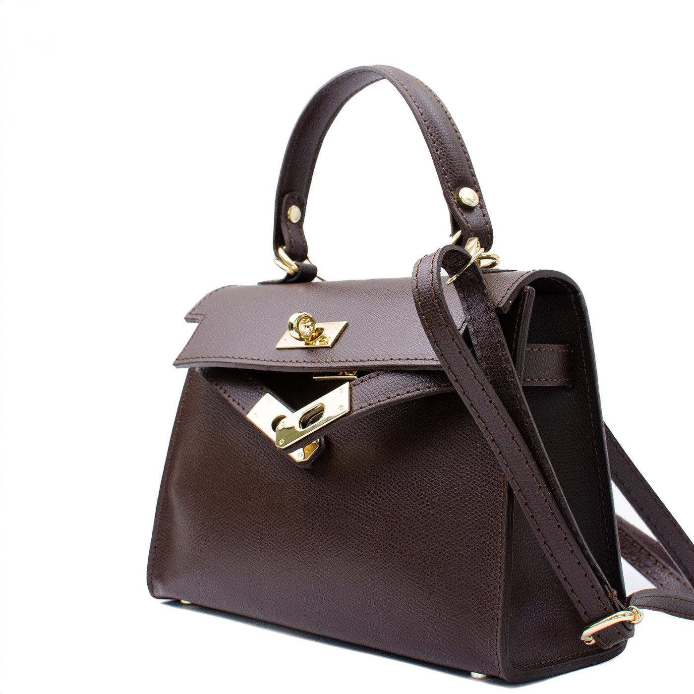 Skinnväska "Trento Maxi" i saffiano, Mörkbrun