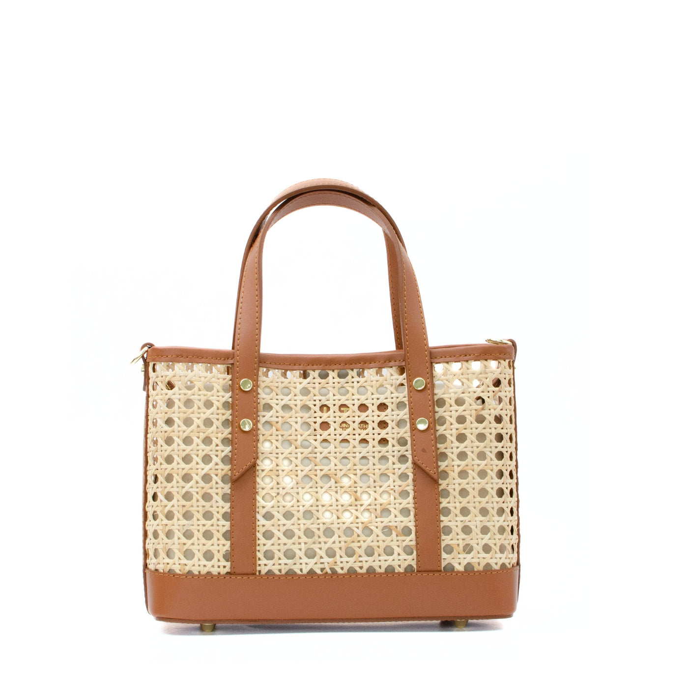 Straw bag with leather handle Mini Brown