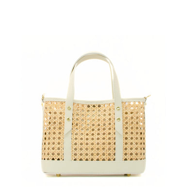 Straw bag with leather handle Mini Beige