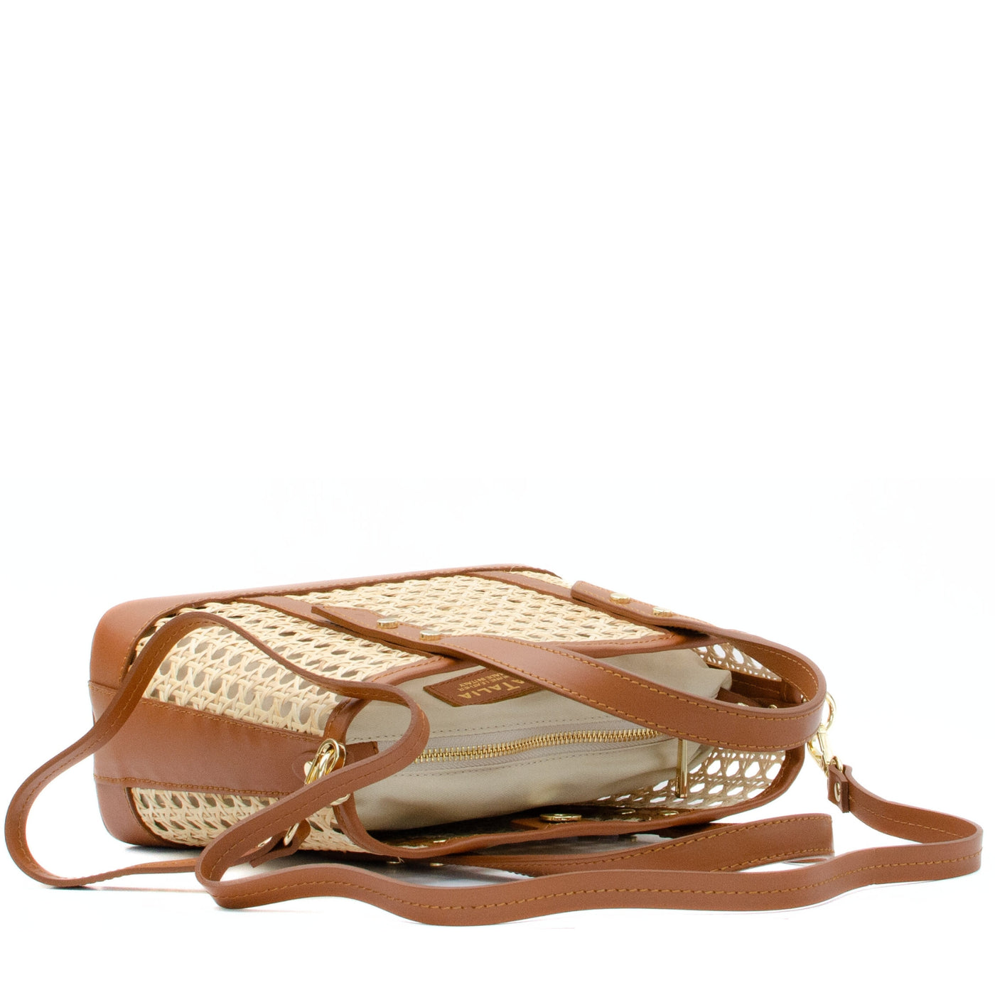 Straw bag with leather handle Mini Brown