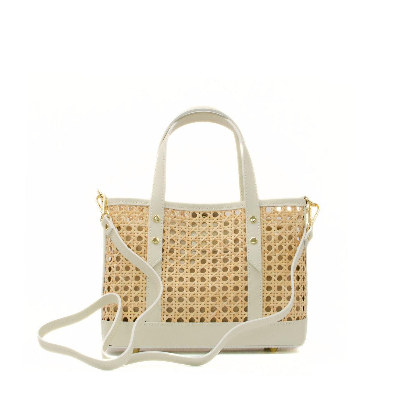 Straw bag with leather handle Mini Beige