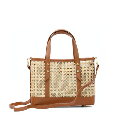 Straw bag with leather handle Mini Brown