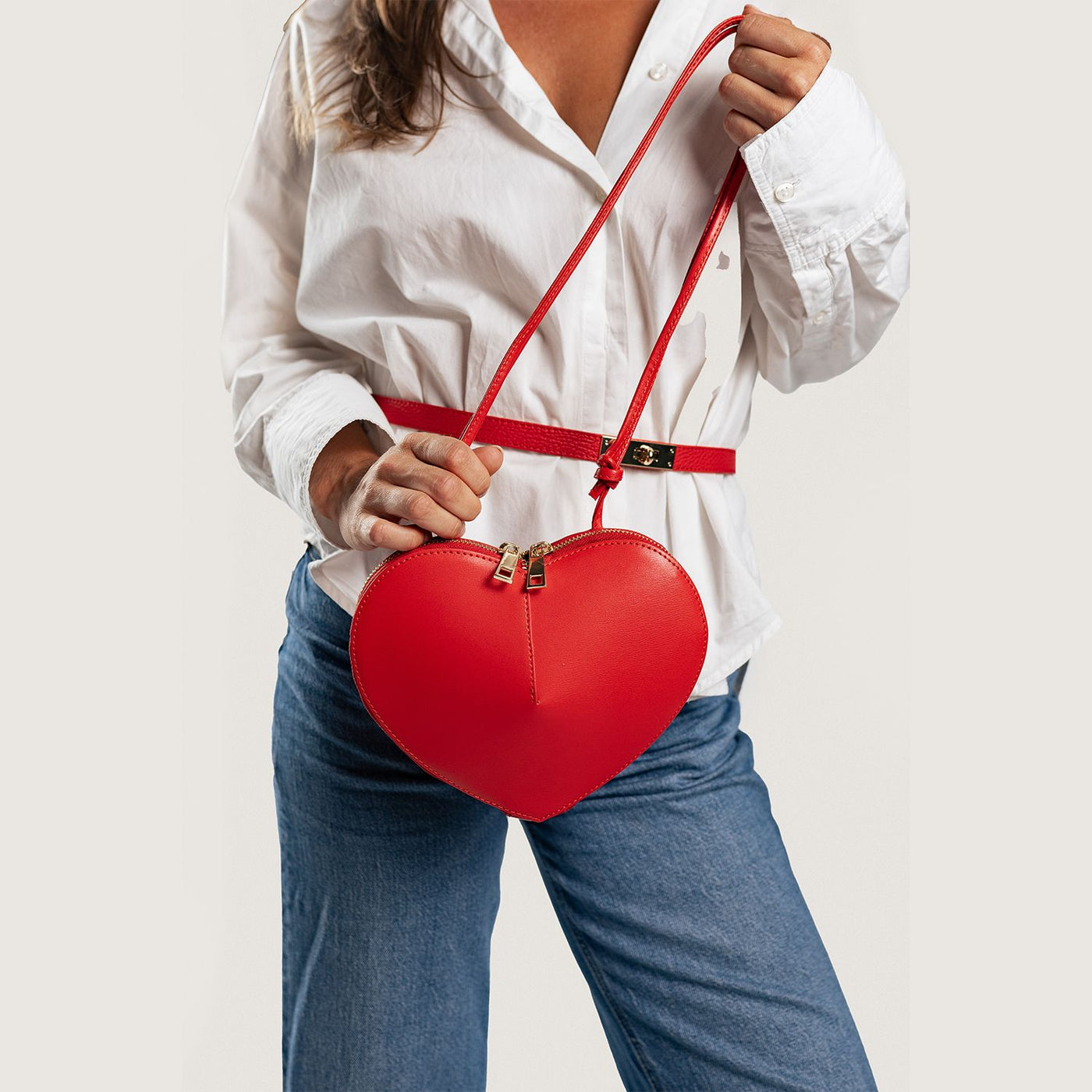 "Heart" bag i saffiano läder, Röd