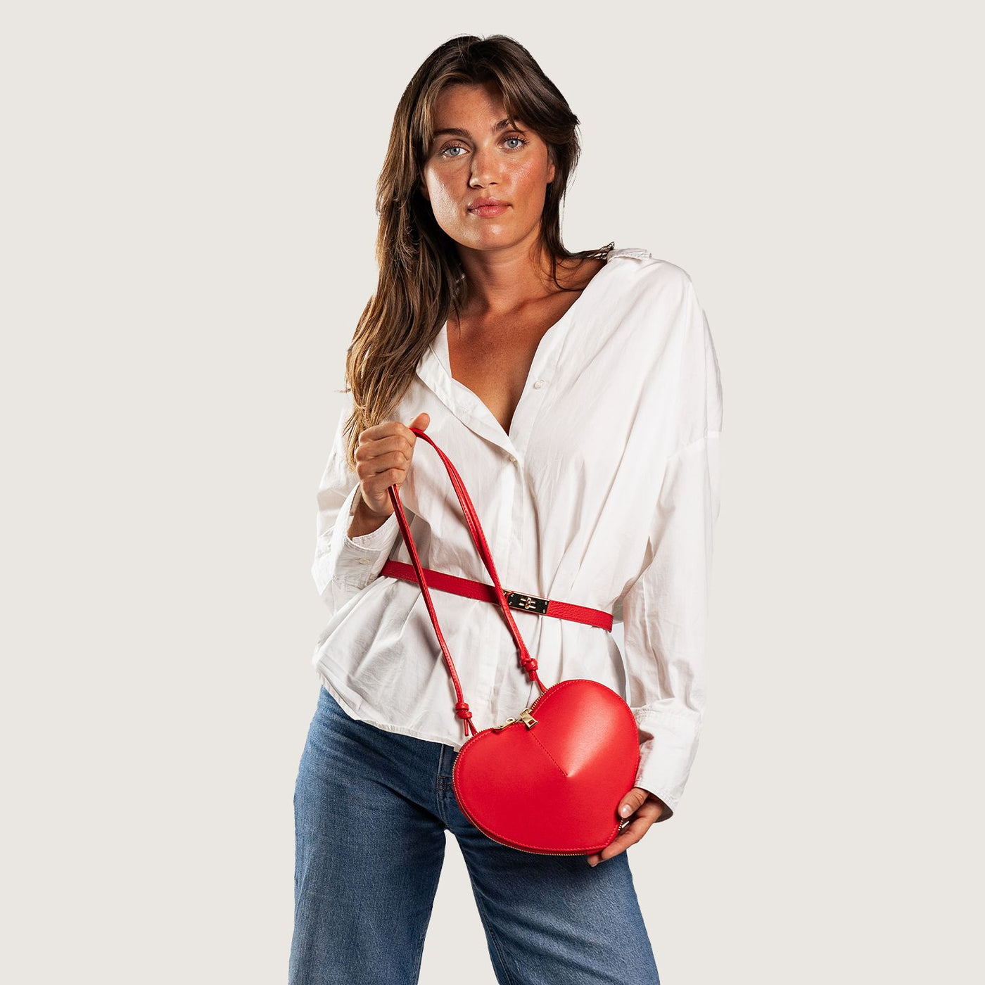 "Heart" bag i saffiano läder, Röd