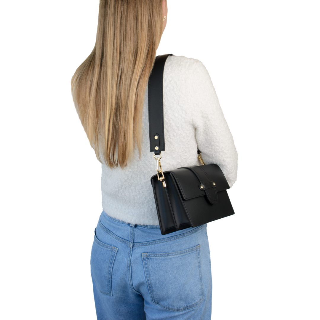 Leather bag with 2 shoulder straps "atri", black