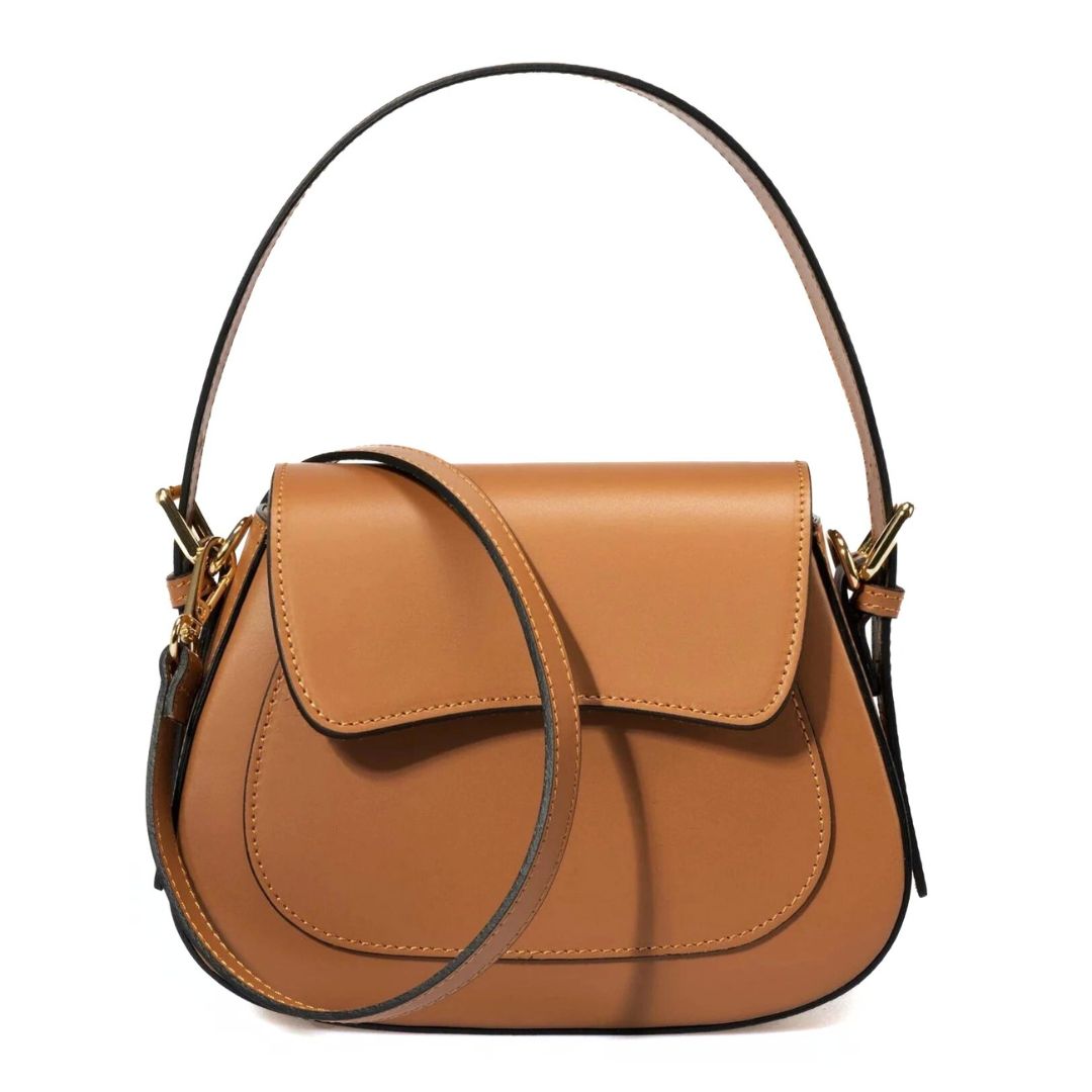 Leather bag with 2 shoulder straps "Milan", Brown
