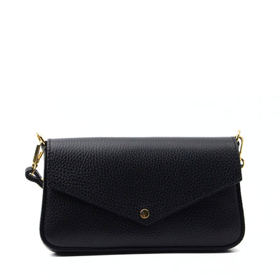 Envelope bag with shoulder strap in genuine leather