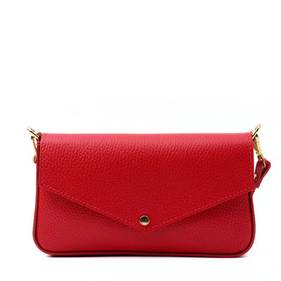 Envelope bag with shoulder strap in genuine leather