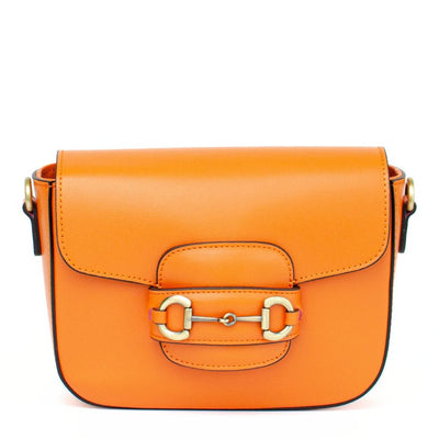 Shoulder strap bag in genuine leather with horsebit "Verona", Orange