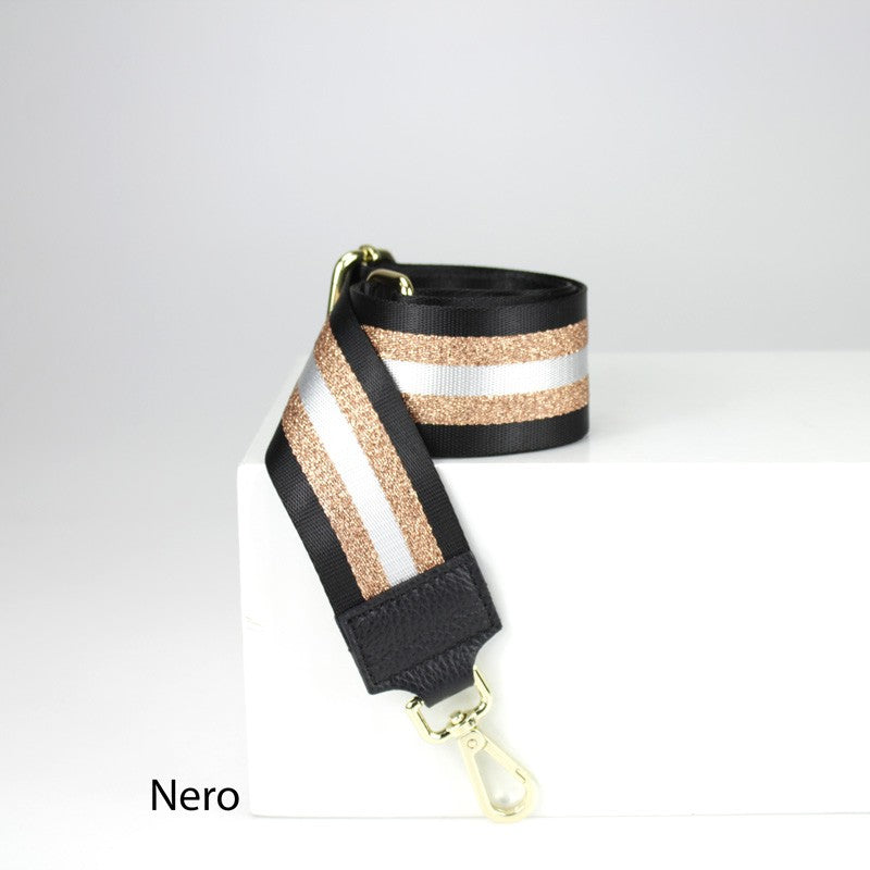 Shoulder strap for bag with gold buckle