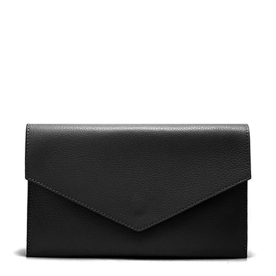 Envelope bag with shoulder strap in genuine leather